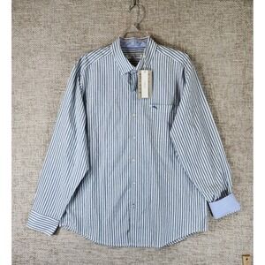 Tommy Bahama Newport Tamati Stripe Shirt Mens L Throne Blue Pima Cotton Blnd NWT
